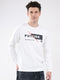 Men White Printed Round Neck Full Sleeve Sweatshirt