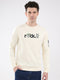 Men Cream Embroidered Round Neck Full Sleeve Sweatshirt