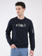 Men Navy Blue Embroidered Round Neck Full Sleeve Sweatshirt