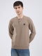 Men Brown Solid Round Neck Full Sleeve Winter T-Shirt