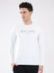 Men White Printed Round Neck Full Sleeve Winter T-Shirt