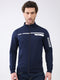 Men Navy Blue Printed Mock Neck Full Sleeve Sweatshirt
