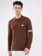 Men Brown Solid Collar Full Sleeve Winter T-Shirt