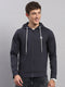 Men Grey Solid Hooded Full Sleeve Sweatshirt
