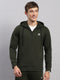 Men Olive Solid Hooded Full Sleeve Sweatshirt