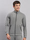 Men Grey Self Design Collar Full Sleeve Sweatshirt