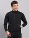 Men Black Self Design Collar Full Sleeve Sweatshirt