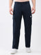 Men Navy Blue Solid Straight Fit Cargo