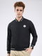 Men Black Solid Band Neck Full Sleeve Jacket