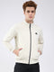 Men Cream Solid Mock Neck Full Sleeve Jacket