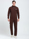 Men Brown Solid Mock Neck Full Sleeve Winter Tracksuit
