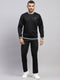 Men Black Self Design Round Neck Sleeveless Winter Tracksuit