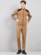 Men Camel Brown Solid Round Neck Sleeveless Winter Tracksuit
