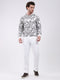 Men White Printed Hooded Full Sleeve Winter Tracksuit