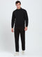 Men Black Solid Mock Neck Full Sleeve Winter Tracksuit