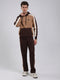 Men Brown Solid Round Neck Full Sleeve Winter Tracksuit