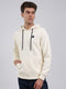 Men Off White Solid Hooded Full Sleeve Sweatshirt