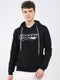 Men Black Embroidered Hooded Full Sleeve Sweatshirt