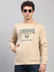 Men Cream Embroidered Round Neck Full Sleeve Sweatshirt