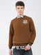 Men Brown Printed Round Neck Full Sleeve Sweatshirt