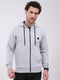 Men Grey Solid Hooded Full Sleeve Sweatshirt