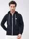 Men Navy Blue Solid Hooded Full Sleeve Sweatshirt