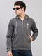 Men Grey Solid Hooded Full Sleeve Sweatshirt