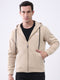 Men Beige Solid Hooded Full Sleeve Sweatshirt