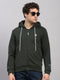 Men Olive Solid Hooded Full Sleeve Sweatshirt