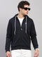 Men Navy Blue Solid Hooded Full Sleeve Sweatshirt