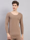 Men Beige Solid Round Neck Full Sleeve Thermal Vest