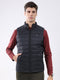 Men Black Solid Collar Sleeveless Jacket