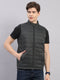 Men Olive Solid Stand Collar Sleeveless Jacket