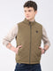 Men Brown Solid Collar Sleeveless Jacket