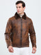 Men Brown Solid Collar Full Sleeve Jacket