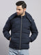 Men Blue Solid Collar Full Sleeve Jacket