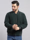 Men Olive Solid Collar Full Sleeve Jacket