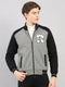 Men Grey Melange Solid Stand Collar Full Sleeve Jacket
