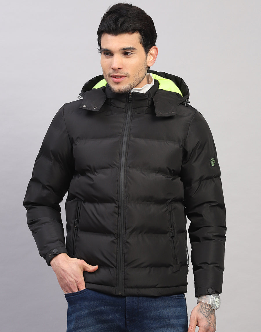 Men Black Self Design Collar Full Sleeve Jacket