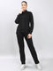 Women Black Solid Collar Full Sleeve Winter Tracksuit
