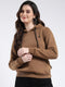 Women Brown Solid Hooded Full Sleeve Sweatshirt