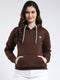 Women Brown Solid Hooded Full Sleeve Sweatshirt