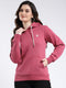 Women Pink Solid Hooded Full Sleeve Sweatshirt