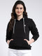 Women Black Solid Hooded Full Sleeve Sweatshirt