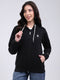 Women Black Solid Hooded Full Sleeve Sweatshirt