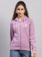 Women Purple Solid Hooded Full Sleeve Sweatshirt