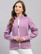 Women Purple Solid Stand Collar Full Sleeve Sweatshirt