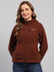 Women Brown Solid Round Neck Full Sleeve Sweatshirt