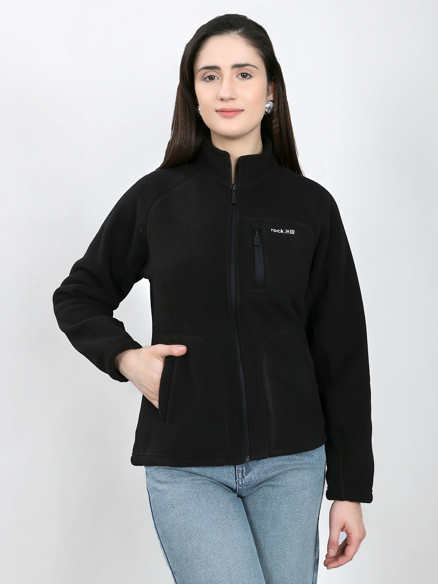 Women Black Solid Turtle Neck Full Sleeve Sweatshirt