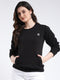 Women Black Solid Round Neck Full Sleeve Sweatshirt